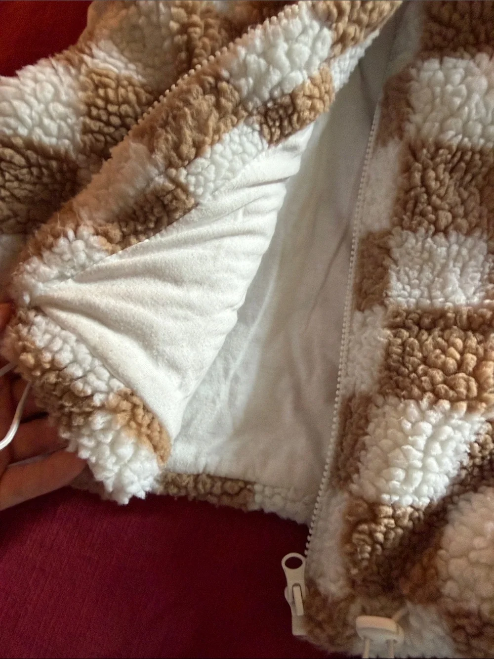 Wild Rose Cream and Tan Check Sherpa Vest